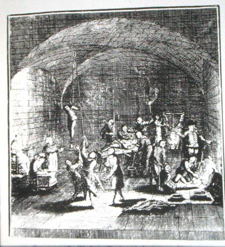 Torture Chamber of the Inquisition, copy of an illustration from 'A Complete History of the Inquisit a Scuola Inglese