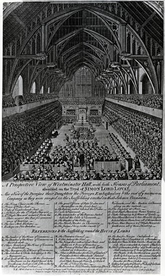 Trial of Simon Fraser, Lord Lovat, in Westminster Hall a Scuola Inglese
