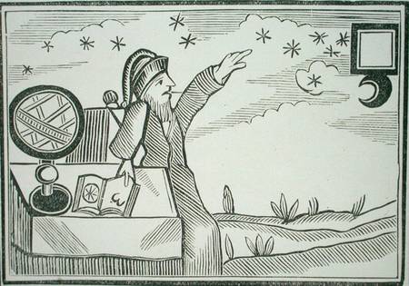 Wizard Consulting the Moon and the Stars, illustration from a collection of chapbooks on esoterica a Scuola Inglese