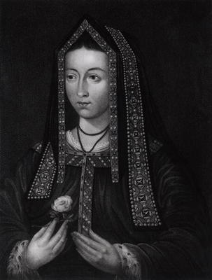 Portrait of Elizabeth of York (1467-1503) (engraving) (b/w photo) a English School, (16th century)