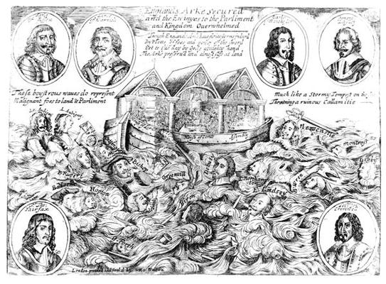 England's Ark Secured and the Enemies to the Parliament and Kingdom Overwhelmed, 1645-46 (engraving) a English School, (17th century)
