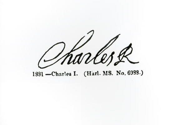 Signature of King Charles I (1600-49) (engraving) (b/w photo) a English School, (17th century) (after)