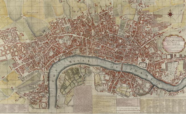A New and Exact Plan of the Cities of London and Westminster and the Borough of Southwark, 1725 (col a English School, (18th century)