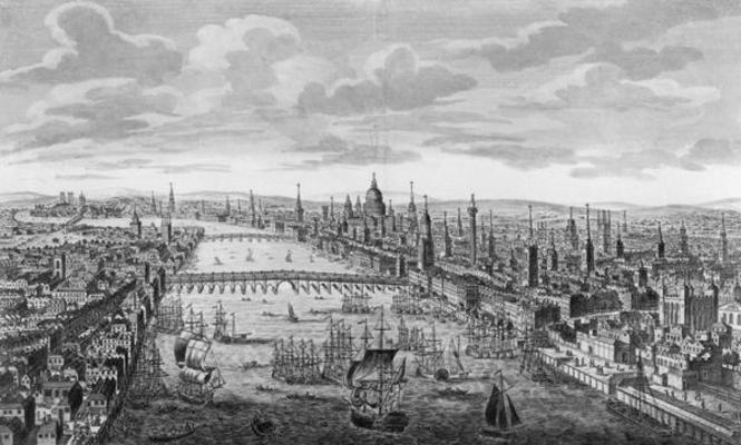 A General View of the City of London next to the River Thames, c.1780 (engraving) (b/w photo) a English School, (18th century)