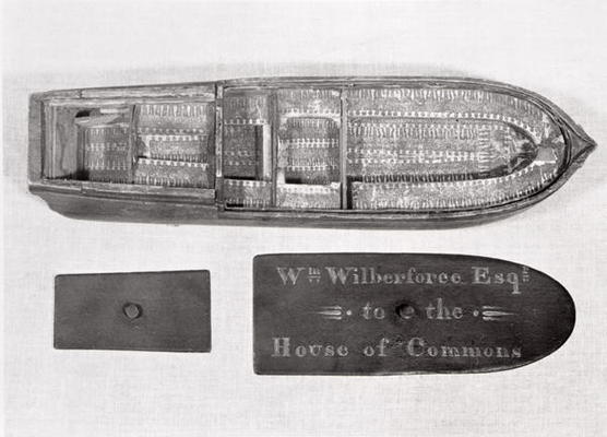 Aerial view of the model of the slave ship 'Brookes' used by William Wilberforce in the House of Com a English School, (18th century)