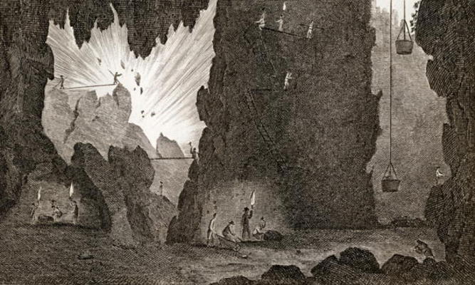View of an Iron Mine, c.1783 (engraving) a English School, (18th century)
