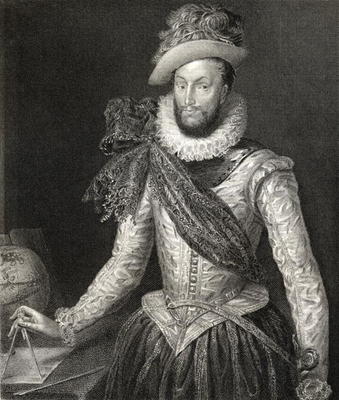 Portrait of Sir Walter Raleigh (1554-1618) from 'Lodge's British Portraits', 1823 (litho) a English School, (19th century)