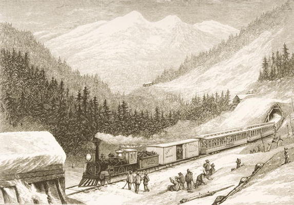 Carrying United States Mail Across the Sierra Nevada in 1870, from 'American Pictures', published by a English School, (19th century)