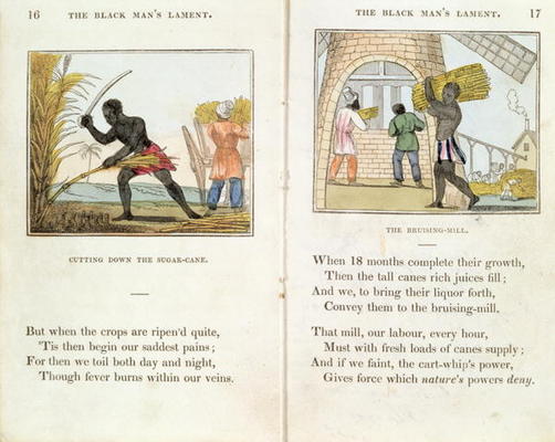 Illustration for the 'Black Man's Lament or How to Make Sugar' by Amelia Opie (1769-1853) 1813 (colo a English School, (19th century)