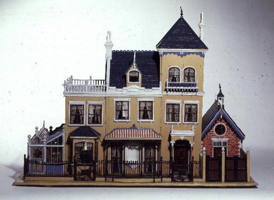 Model villa made of carved wood in the architectural style of 1860's made by Thomas Risley (1872-193 a English School, (19th century)