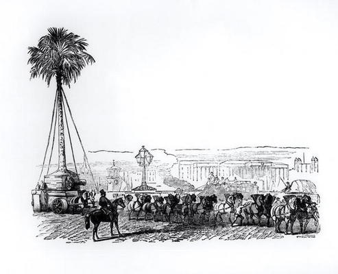 A palm tree being transported to Hyde Park for the Great Exhibition, London, 1851 (engraving) (b/w p a English School, (19th century)