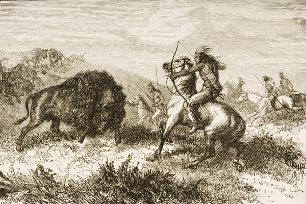 Buffalo Hunting on the Great Plains between St. Louis and Denver, c.1870, from 'American Pictures', a English School, (19th century)