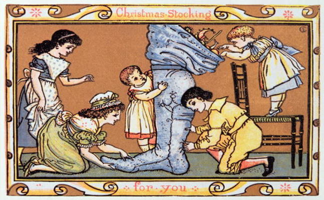 Christmas Stocking For You, a Victorian christmas card (engraving) a English School, (19th century)
