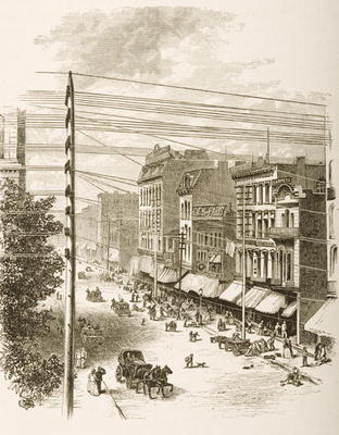 Clark Street, Chicago, in c.1870, from 'American Pictures' published by the Religious Tract Society, a English School, (19th century)