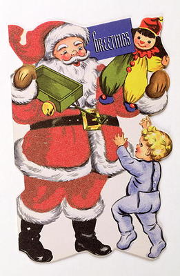 Father Christmas, Victorian Christmas card (colour litho) a English School, (19th century)