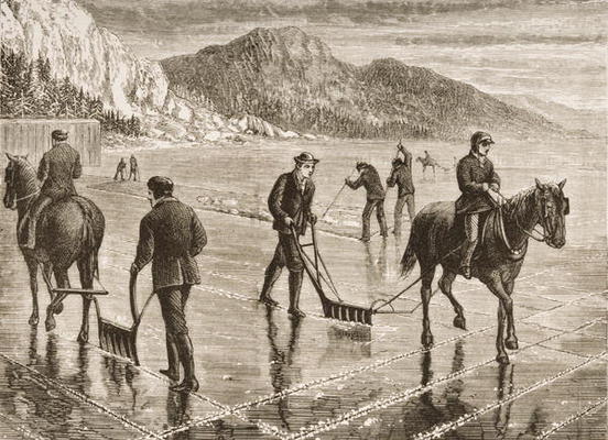 Ice-Harvest on the Hudson River, New York State, c.1870, from 'American Pictures', published by The a English School, (19th century)