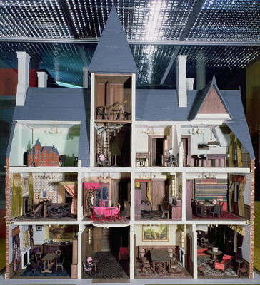 Interior of Victorian Gothic doll's house, 1875 (mixed media) a English School, (19th century)