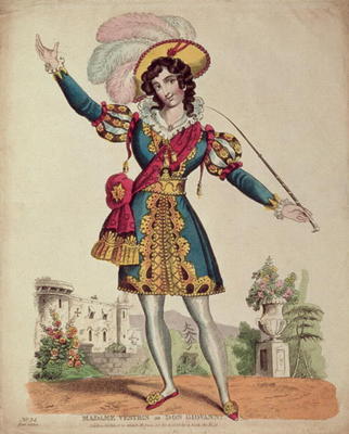 Madame Vestris in the role of Don Giovanni from Mozart's opera 'Don Giovanni' (coloured engraving) a English School, (19th century)