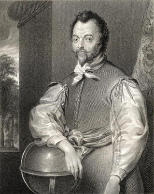 Portrait of Sir Francis Drake (1540/43-1596) from 'Lodge's British Portraits', 1823 (engraving) a English School, (19th century)
