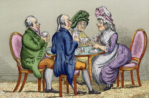 The Whist Party (colour litho) a English School, (19th century)