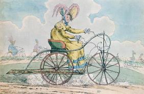 Bicycle with three wheels, the Ladies' hobby, 1819 (colour litho)