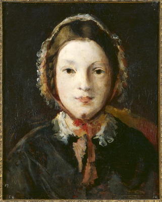 Young Woman with a Bonnet (oil on canvas) a English School, (19th century)