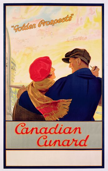 Poster advertising 'Cunard' routes to Canada a English School, (20th century)