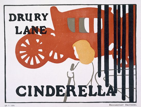 Poster for Cinderella at the Drury Lane Theatre, London, pub. by Beggarstaff brothers a English School, (20th century)