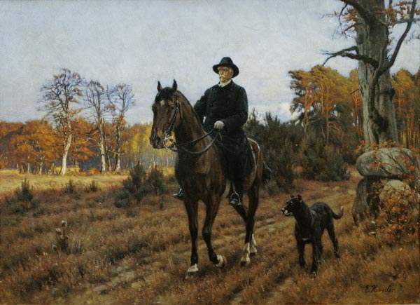 Bismarck on Horseback with Dog (oil print) a Ernest Henseler