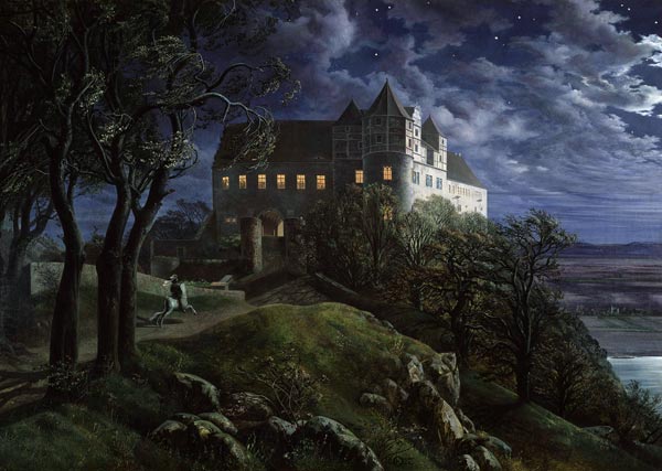 Castle Scharfenberg at Night a Ernst Ferdinand Oehme