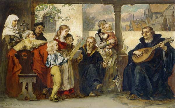 In the circle of his family playing instruments for Martin Luther (with Cranach u.Melanchthon) a Ernst Hildebrandt