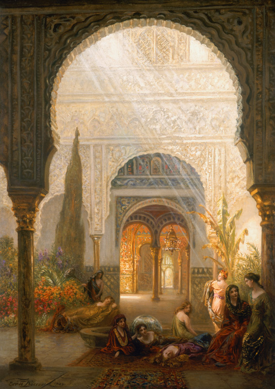 The Patio de of La Reina in the Alcazar, Sevilla. a Ernst Karl Eugen Körner