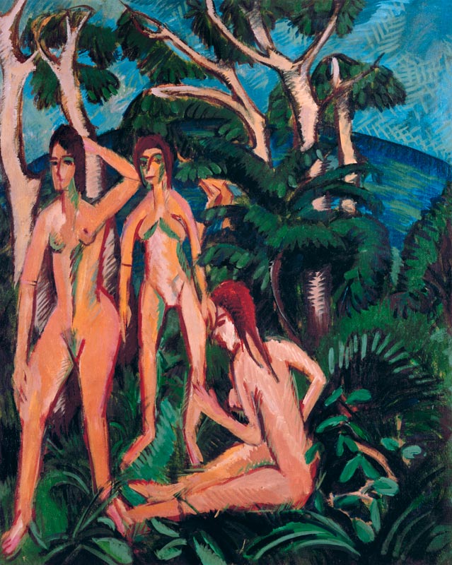 Taking a bath under trees a Ernst Ludwig Kirchner