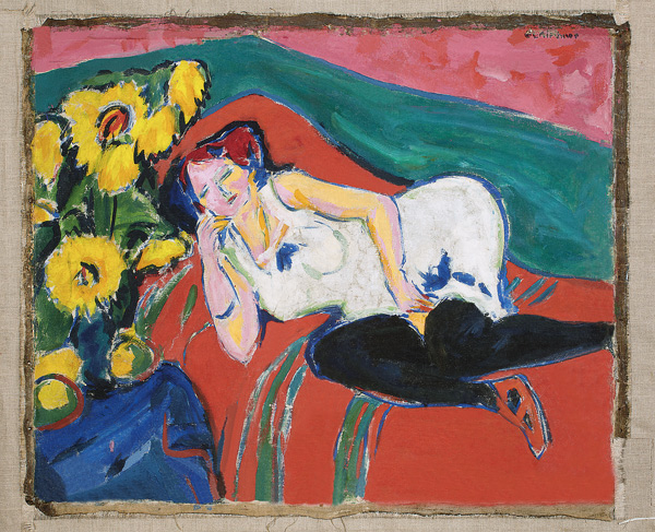 Reclining Woman in a White Chemise a Ernst Ludwig Kirchner