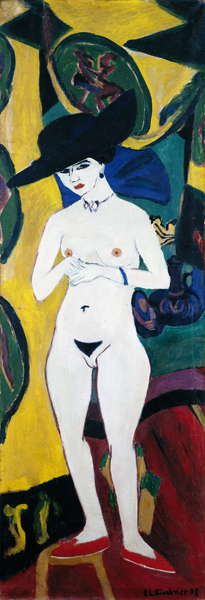 Naked woman with hat. a Ernst Ludwig Kirchner