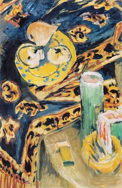 Quiet life with fruit bowl and candle a Ernst Ludwig Kirchner