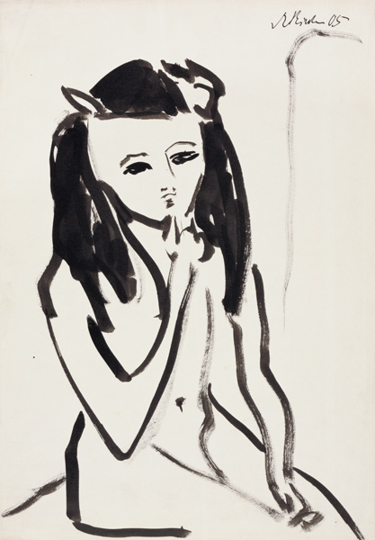 Fränzi als Akt, die Hand am Kinn a Ernst Ludwig Kirchner