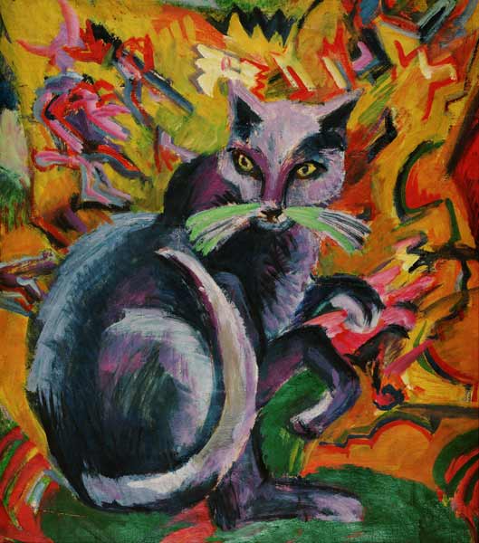 Grauer Kater auf Kissen - Grey tomcat on a Ernst Ludwig Kirchner