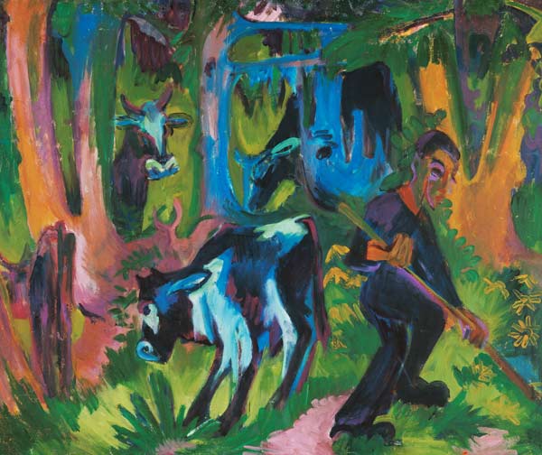 Cows in the woods. a Ernst Ludwig Kirchner