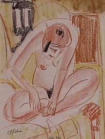 Naked squating woman. Early 20 javelin years a Ernst Ludwig Kirchner