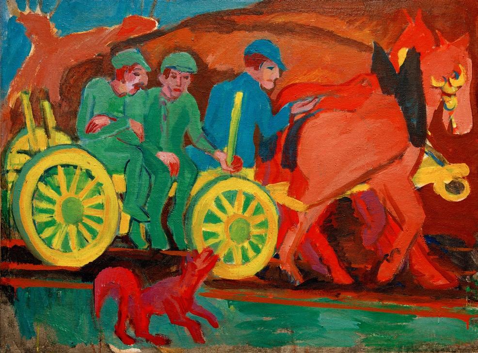 Pferdegespann mit drei Bauern a Ernst Ludwig Kirchner
