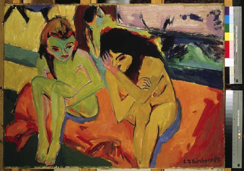 Zwei Mädchen / Nackte Mädchen unterhalten sich a Ernst Ludwig Kirchner