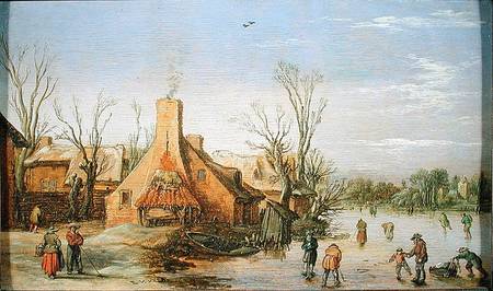 A Village in Winter a Esaias van de Velde