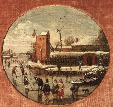 Winter Landscape with Skaters (panel) a Esaias van de Velde