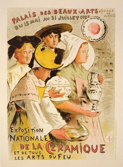 Reproduction of a poster advertising the 'National Exhibition of Ceramics' a Etienne Moreau-Nelaton