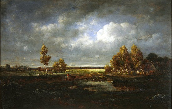 The Pond near the Road, Farm in Le Berry, c.1845-48 a Etienne-Pierre Théodore Rousseau