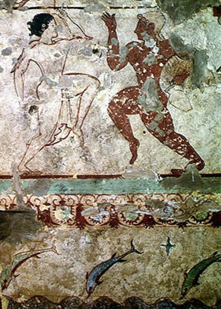 Two Dancers and Dolphins Leaping through Waves, frieze from the Tomb of the Lionesses in the necropo a Etruscan