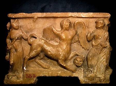 Funerary urn depicting Oedipus and the Sphinx a Etruscan
