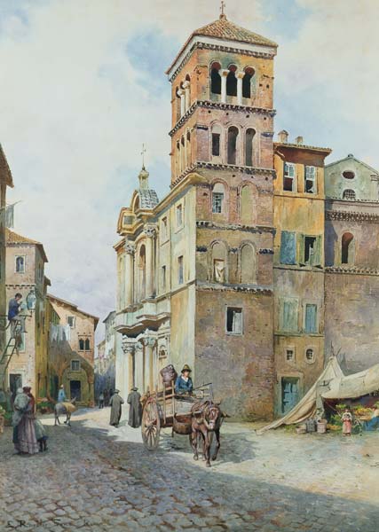 View of Santa Maria in Monticelli, Rome  on a Ettore Roesler Franz