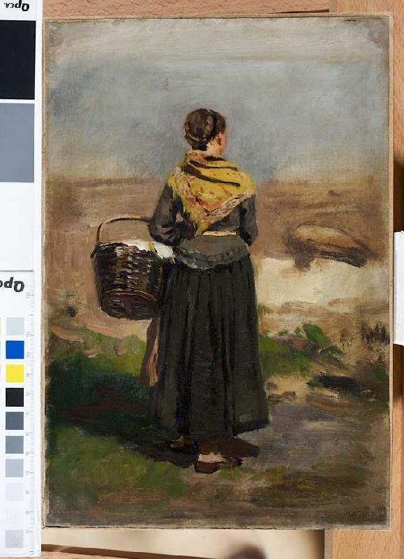 Rückenfigur einer stehenden Frau in Landschaft (Studie) a Eugen Dücker